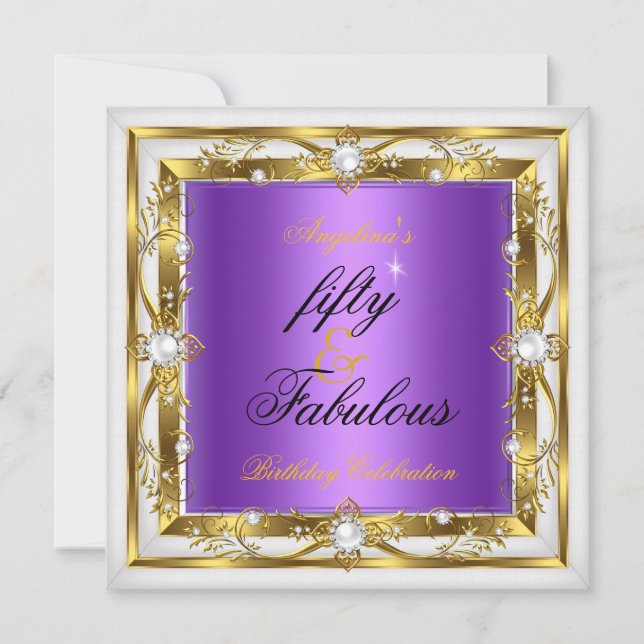 Invitation Fabuleux 50 fête d'anniversaire violet blanc Pearl (Devant)