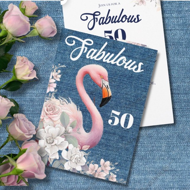 Invitation Fabuleux 50 Flamants roses Anniversaire rose Flora (Créateur téléchargé)