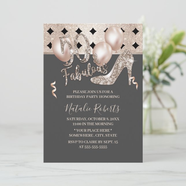 Invitation Fabuleux 50 Géométrique Gold High Heel Anniversair (Debout devant)