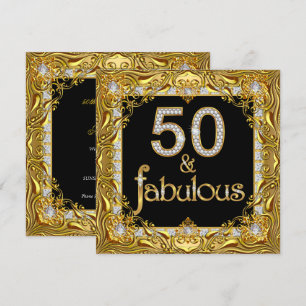 Invitation Fabuleux 50 Gold Diamond sur Black Birthday Party