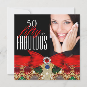 Invitation Fabuleux 50 Jewel Rouge Black Photo Anniversaire