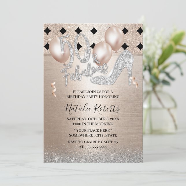Invitation Fabuleux 50 Or Contemporary High Talon Anniversair (Debout devant)