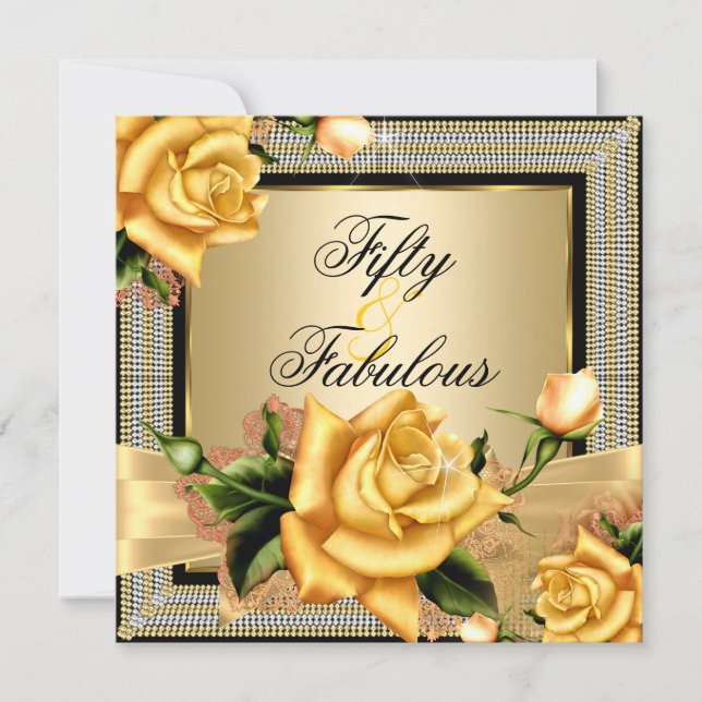 Invitation Fabuleux 50 Or Rose jaune Noir Anniversaire (Devant)