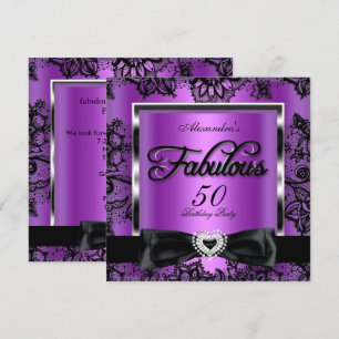 Invitation Fabuleux 50 Party Purple Damask Black Lace
