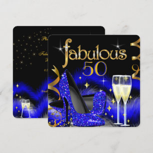 Invitation Fabuleux 50 Party Royal Blue High Heels Gold Black