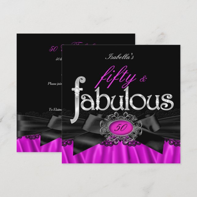 Invitation Fabuleux 50 Pink Black Lace fête d'anniversaire (Devant / Derrière)