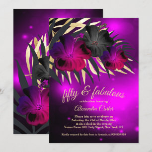 Invitation Fabuleux 50 Plum Purple Gold Black Hibiscus fête