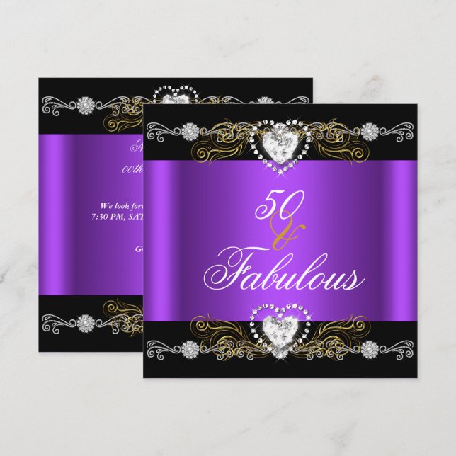 Invitation Fabuleux 50 Purple Black Silver Gold 50e anniversa (Devant / Derrière)