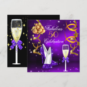 Invitation Fabuleux 50 Purple Gold Heels Champagne Party