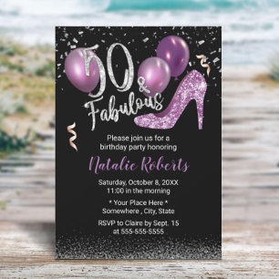 Invitation Fabuleux 50 Purple High Heel Girl 50e anniversaire