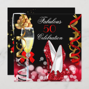 Invitation Fabuleux 50 Red Black Gold Bubbles Party