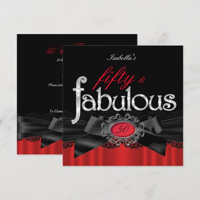 Invitation Fabuleux 50 Red Black Lace fête d'anniversaire (Devant / Derrière)