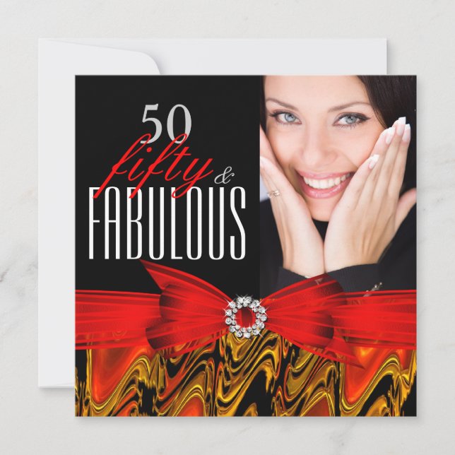 Invitation Fabuleux 50 Red Gold Black Photo fête d'anniversai (Devant)