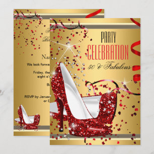 Invitation Fabuleux 50 Red Heels Gold 50th Birthday Party