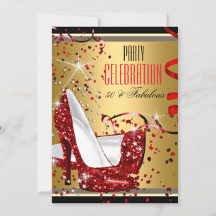 Invitation Fabuleux 50 Red Heels Gold 50th Birthday Party 2