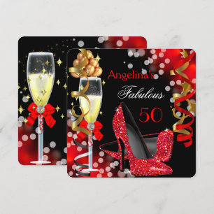 Invitation Fabuleux 50 Red Heels Gold Bubbles Anniversaire
