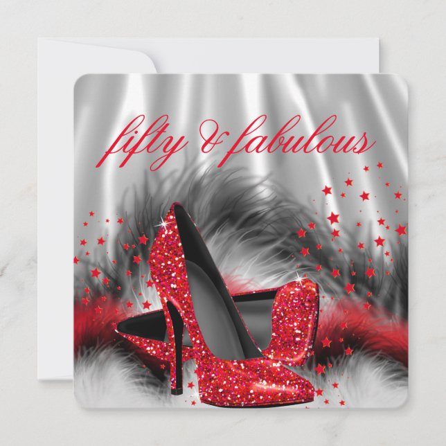 Invitation Fabuleux 50 Red High Heels Silver Black Soie Party (Devant)