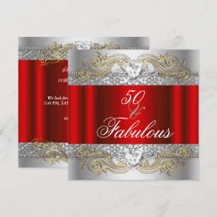 Invitation Fabuleux 50 Red Silver Gold 50th Birthday Party
