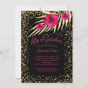 Invitation Fabuleux 50 Rose Black Gold Sparkle Anniversaire