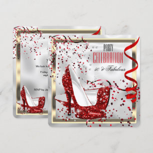 Invitation Fabuleux 50 Rouge Noir Blanc fête d'anniversaire