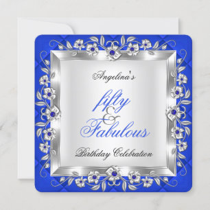 Invitation Fabuleux 50 Royal Blue Floral fête d'anniversaire