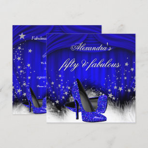 Invitation Fabuleux 50 Royal Blue talons plumes Anniversaire