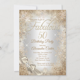 Invitation Fabuleux 50 Silver Beige Cream Pearl Bow Snowflake