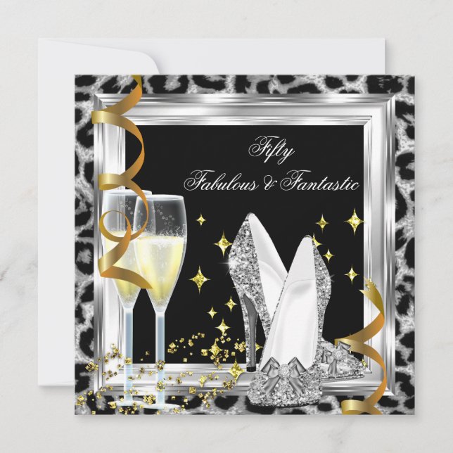 Invitation Fabuleux 50 Silver Leopard fête d'anniversaire (Devant)