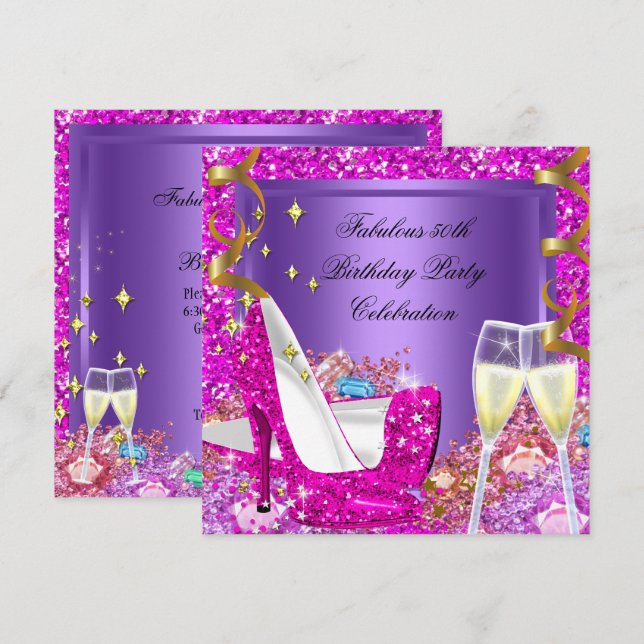 Invitation Fabuleux 50 talons de Parties scintillant violet r (Devant / Derrière)
