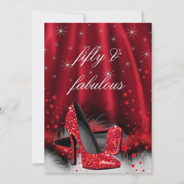 Invitation Fabuleux 50 talons rouges Noir Argent Anniversaire (Devant)