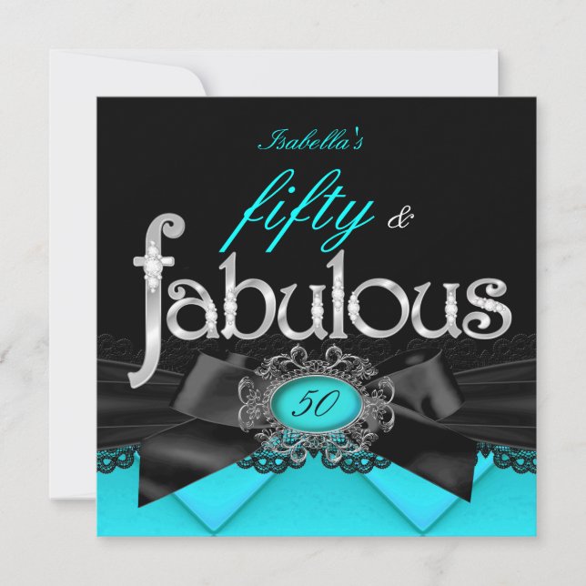 Invitation Fabuleux 50 Turquoise Black Lace fête d'anniversai (Devant)