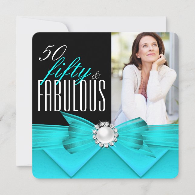 Invitation Fabuleux 50 Turquoise Black Photo Anniversaire (Devant)