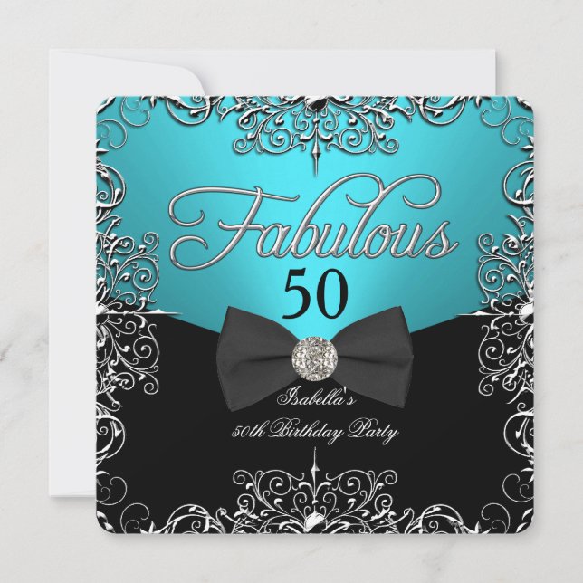 Invitation Fabuleux 50 Turquoise Bleu Élégant fête d'annivers (Devant)