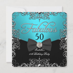 Invitation Fabuleux 50 Turquoise Bleu Élégant fête d'annivers