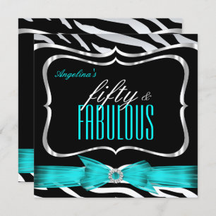 Invitation Fabuleux 50 Turquoise Blue Zebra Black Elegant Ann