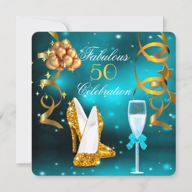 Invitation Fabuleux 50 Turquoise Gold High Heel Champagne Par (Devant)