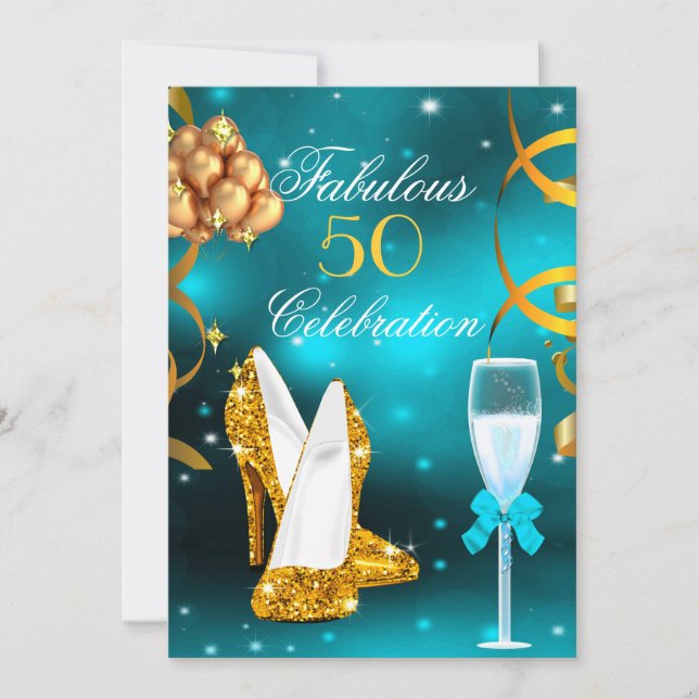 Invitation Fabuleux 50 Turquoise Gold High Heel Champagne Par (Devant)