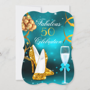 Invitation Fabuleux 50 Turquoise Gold High Heel Champagne Par