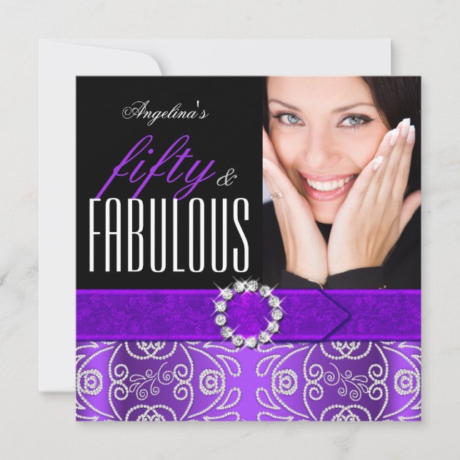 Invitation Fabuleux 50 violet diamant fête d'anniversaire (Devant)