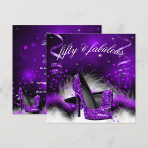 Invitation Fabuleux 50 violet haut talon fête d'anniversaire