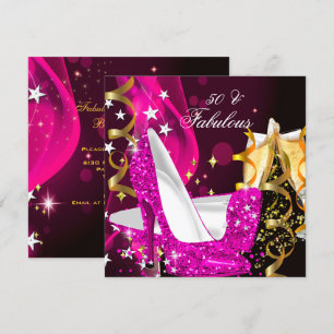 Invitation Fabuleux 50 Woman's Hot Pink Gold fête d'anniversa