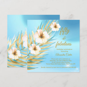 Invitation Fabuleux 50e anniversaire bleu Turquoise or blanc