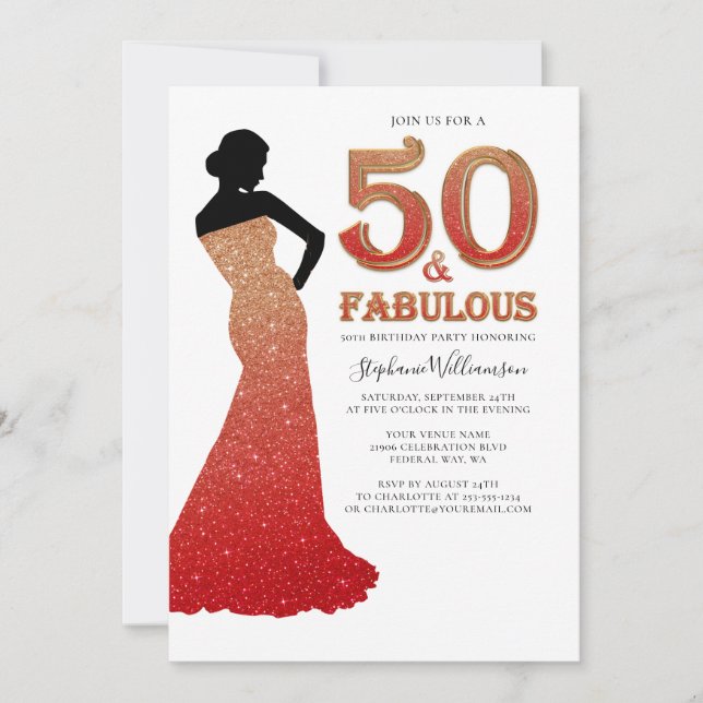 Invitation Fabuleux 50e anniversaire Ombre Parties scintillan (Devant)