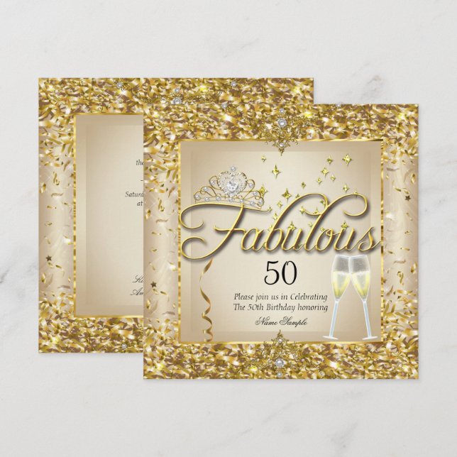Invitation Fabuleux 50e Champagne d'or fête d'anniversaire (Devant / Derrière)