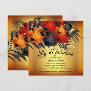 Invitation Fabuleux 50ème Gold Red Orange Black Hibiscus fête