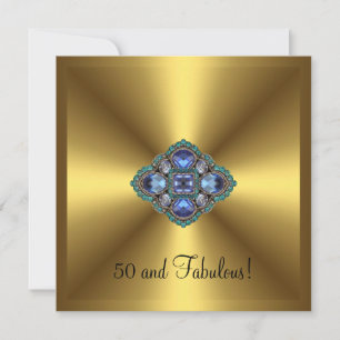 Invitation Fabuleux 50ème Joyau bleu or Elégant Anniversaire