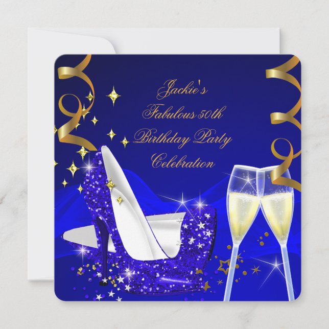 Invitation Fabuleux 50ème Parties scintillant Bleue Haut talo (Devant)