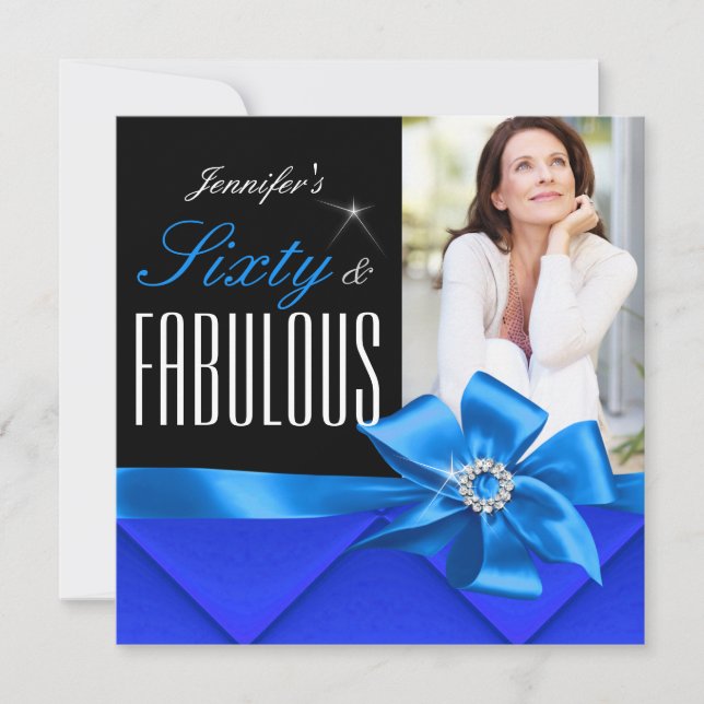 Invitation Fabuleux 60 Blue Elegant Photo Party Anniversaire (Devant)