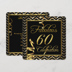 Invitation Fabuleux 60 Chevron Gold Black fête d'anniversaire