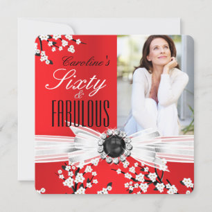 Invitation Fabuleux 60 Photo Elegant Red Blossom Anniversaire